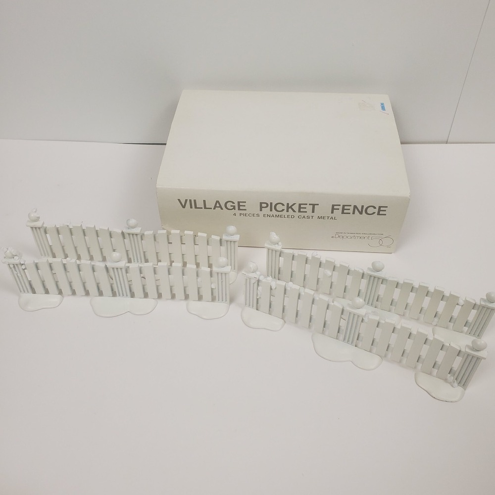 Dept 56 White Picket Fence 4 Pieces Enameled Cast Metal 5101-2 Set American Home - Picture 1 of 7